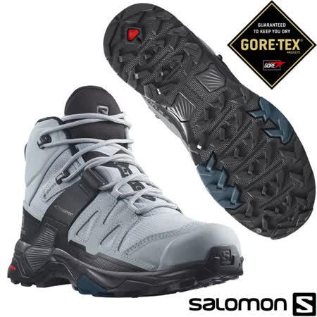 【索羅門 SALOMON】女 X ULTRA 4 GTX 防水透氣耐磨中筒登山鞋(寬楦)/416872 深礦灰/黑/藍✿30E010